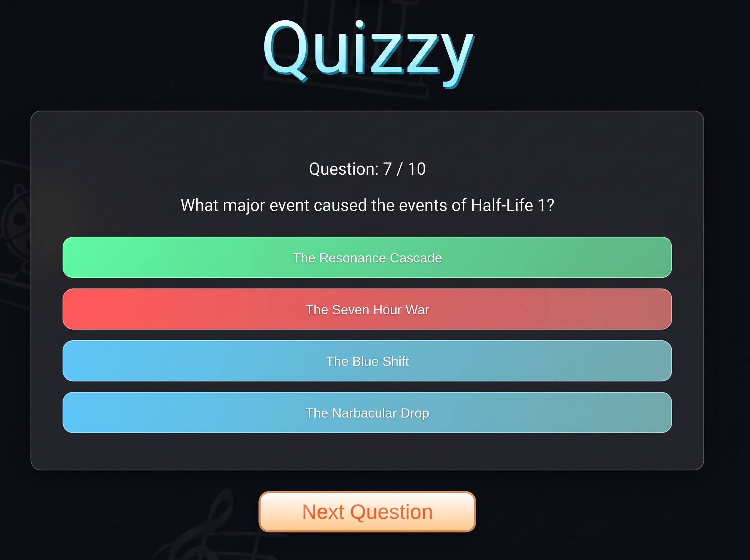 New Quizzy UI mid-quiz