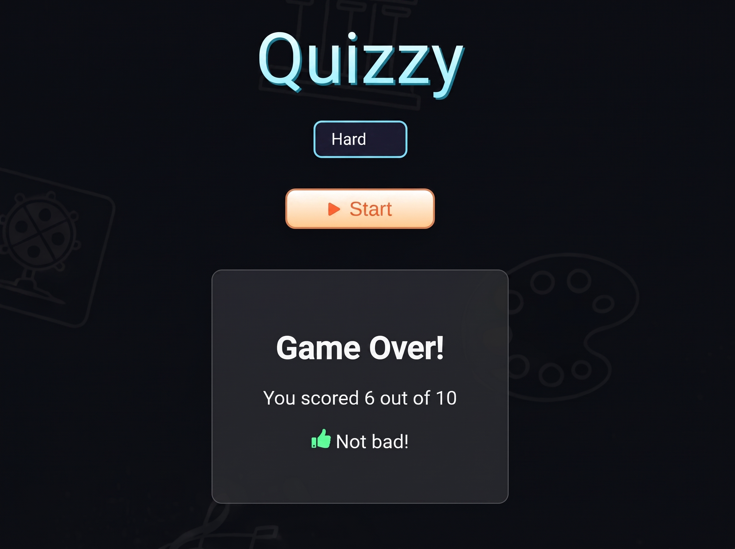 Quizzy results screen