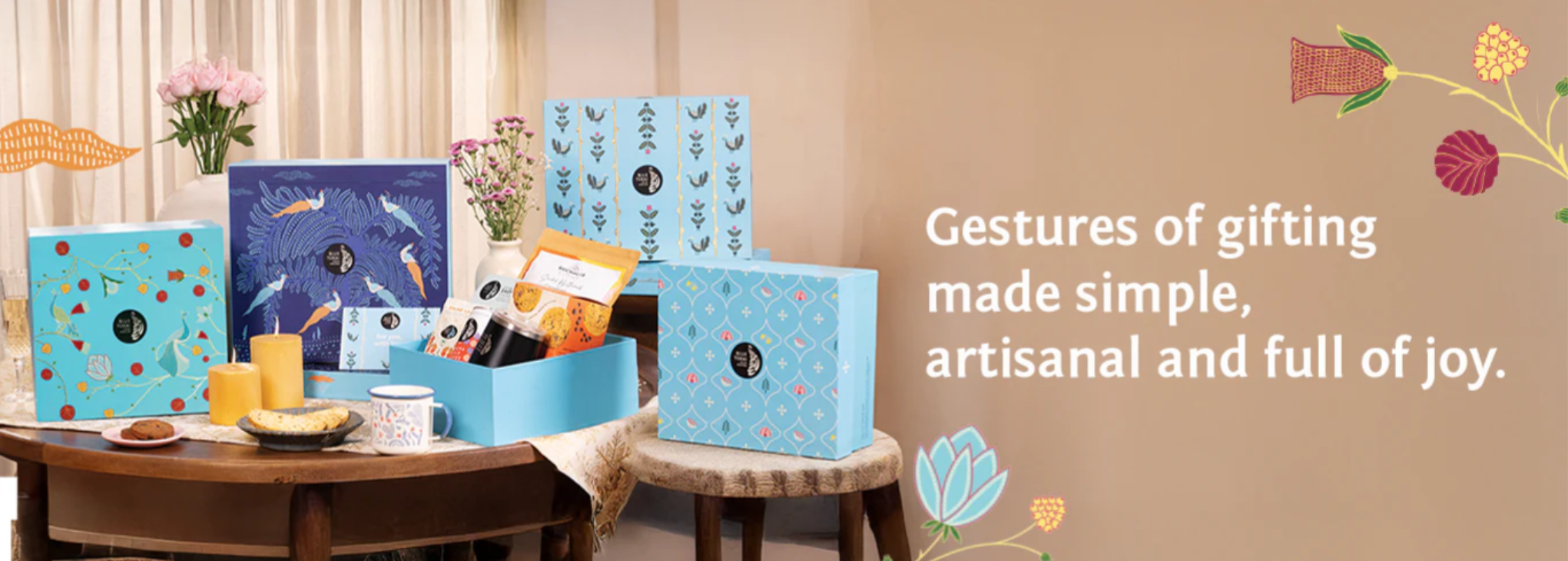 Blue Tokai coffee gift boxes with decorative patterns