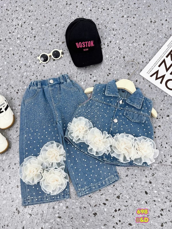 Bloom Denim Vest & Wide-Leg Set