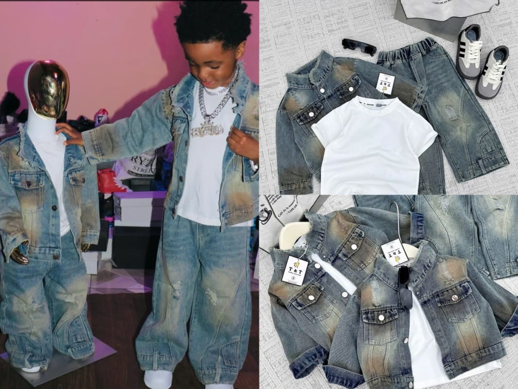 Sun-Faded Denim Jacket & Pants Set