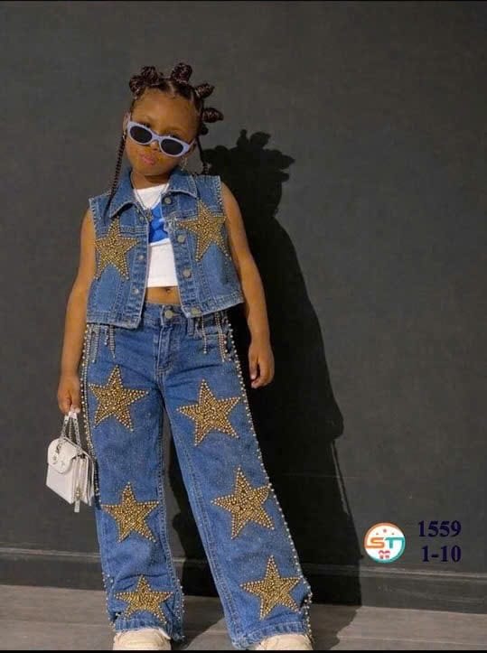 Gold Star Denim Vest & Pants Set