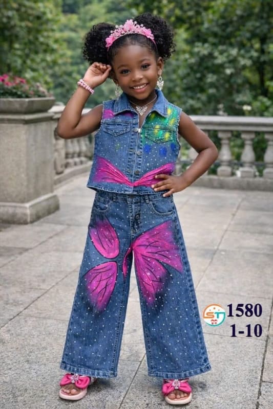 Butterfly Wings Denim Vest & Wide-Leg Set