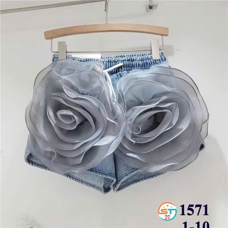 Grey Rose Denim Shorts