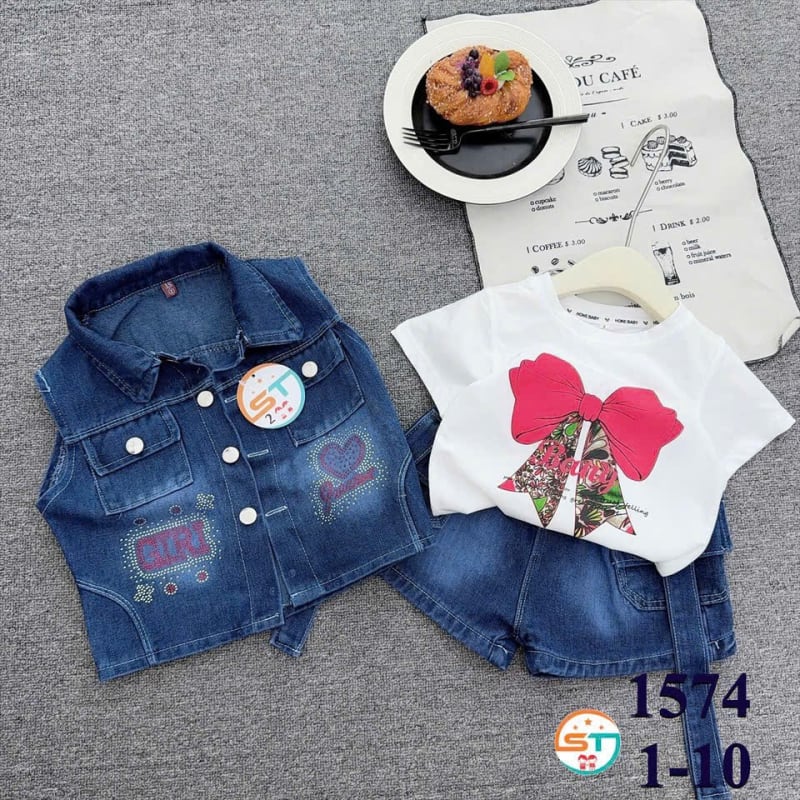 Rhinestone Girl Vest & Bow Tee Set