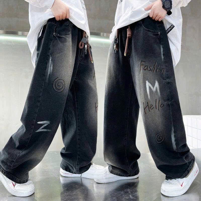 Graffiti Print Wide-Leg Jeans