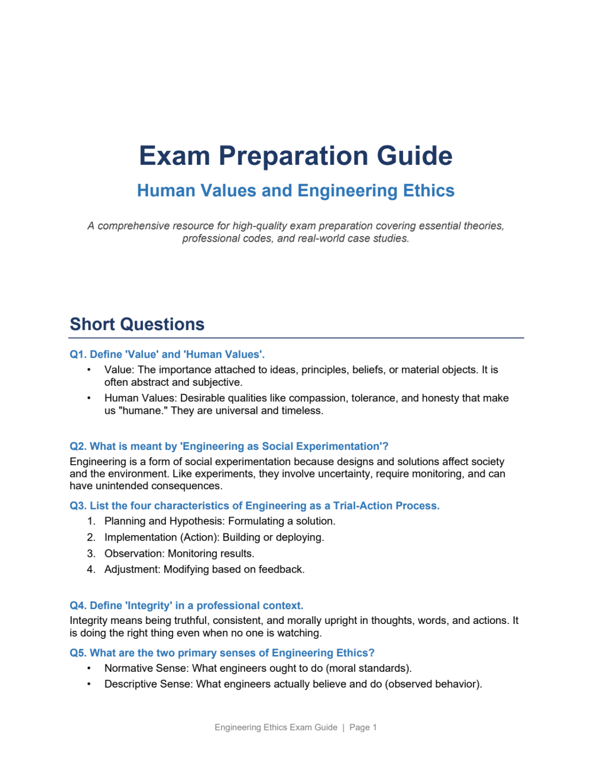 Page 1 of Important Human Values