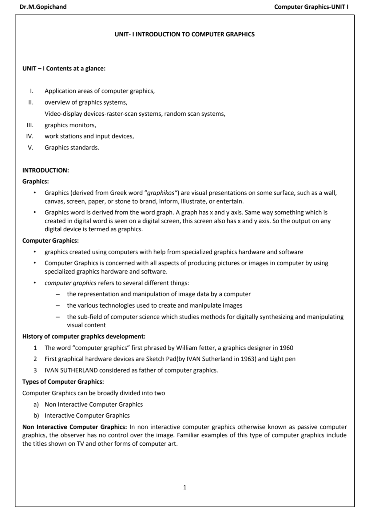 Page 1 of Computer Graphics