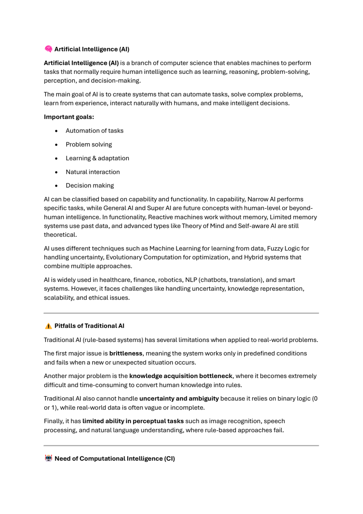 Page 1 of Notes - Computational Intelligance (short)