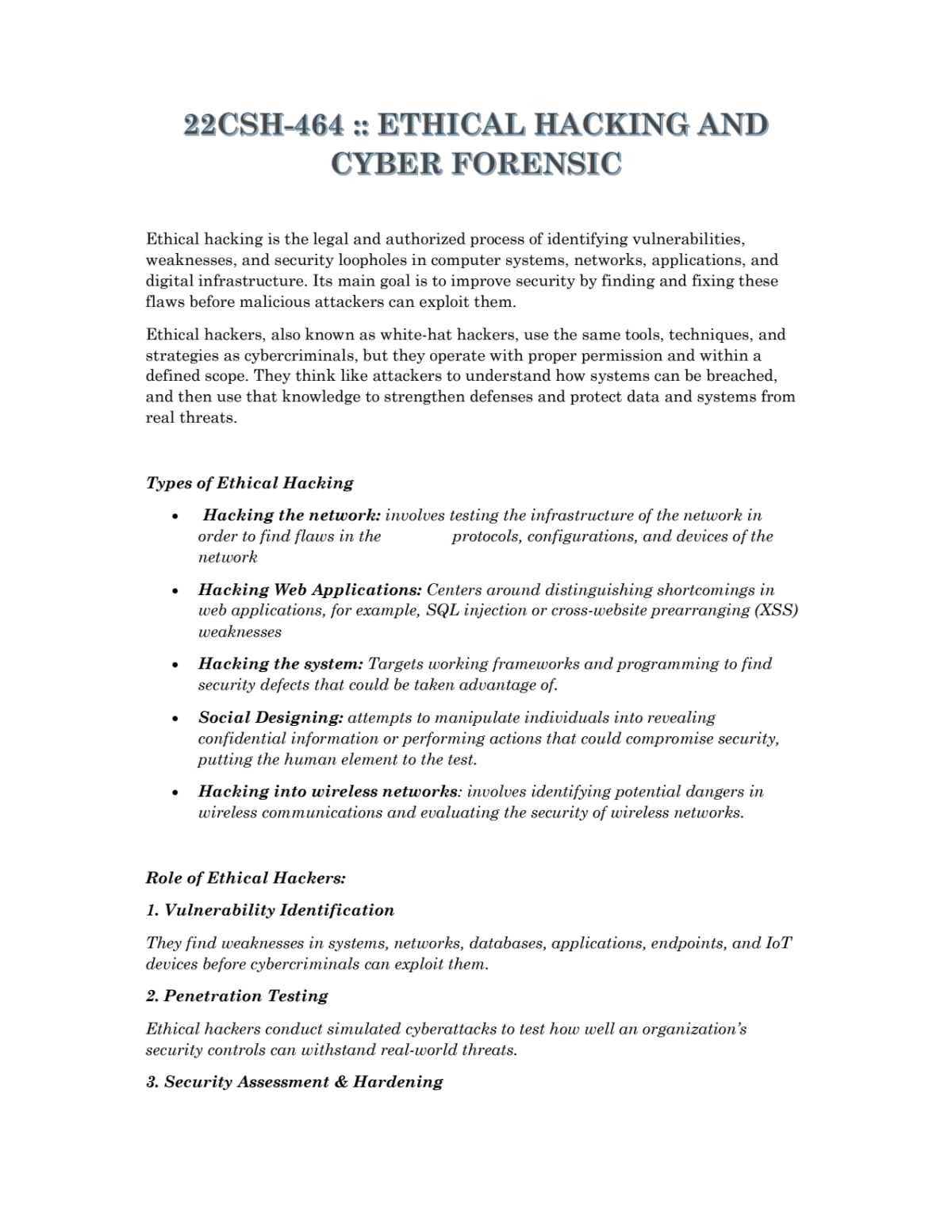 Page 1 of Unit 1 - Ethical Hacking
