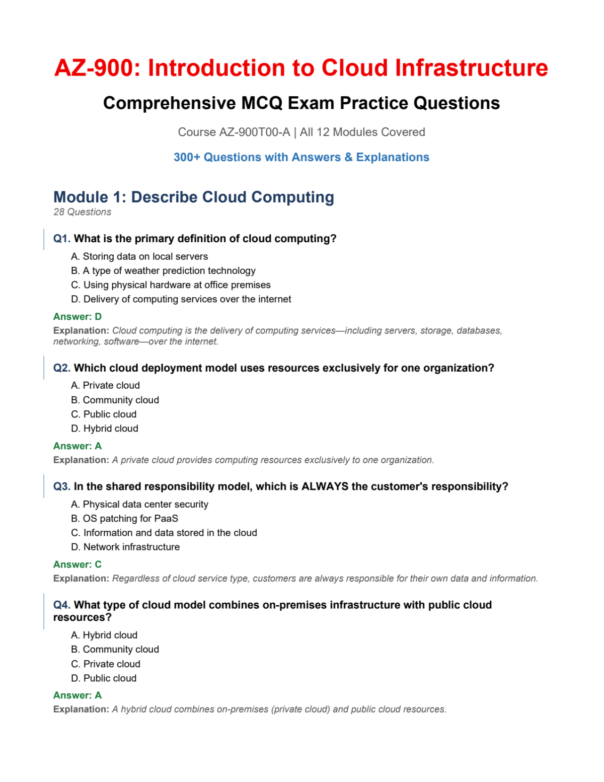 Page 1 of Intro to Cloud Infrastructure: AZ-900