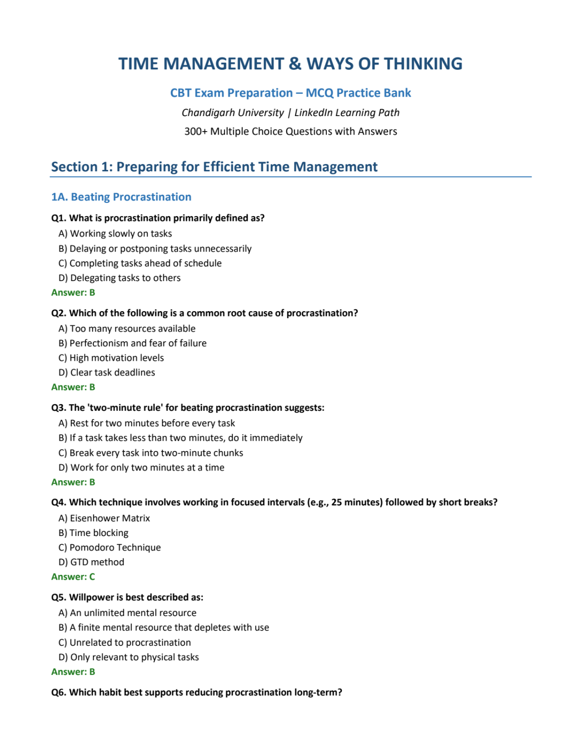 Page 1 of Time Management & Ways of Thinking | CU