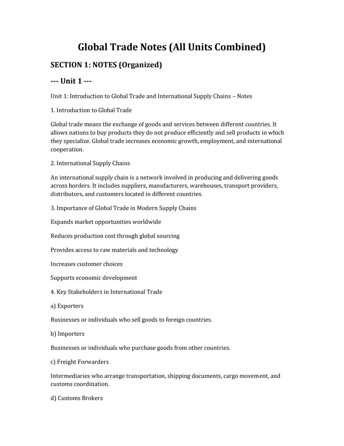 Page 1 of Global Trade Notes (All Units Combined)