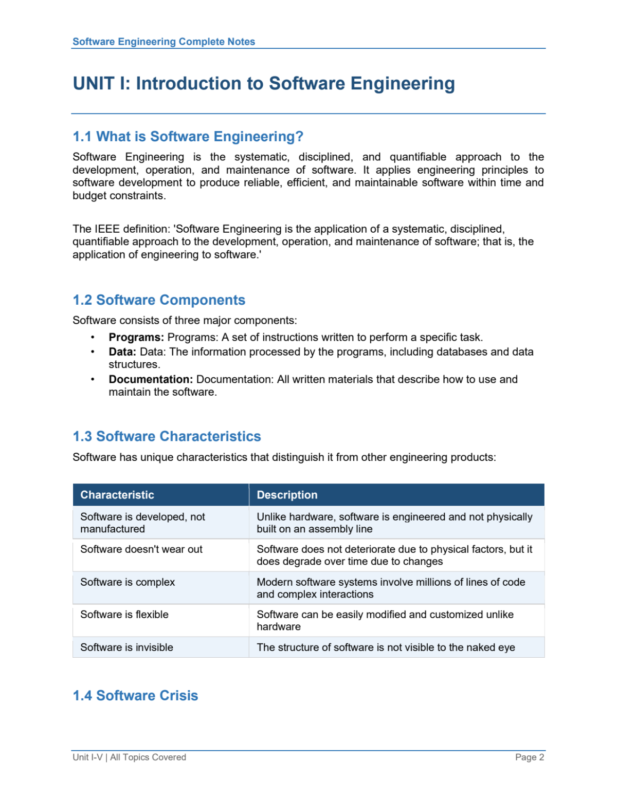 Page 2 of Software Engineering Notes