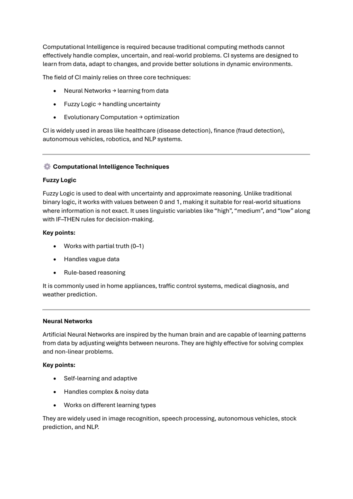 Page 2 of Notes - Computational Intelligance (short)