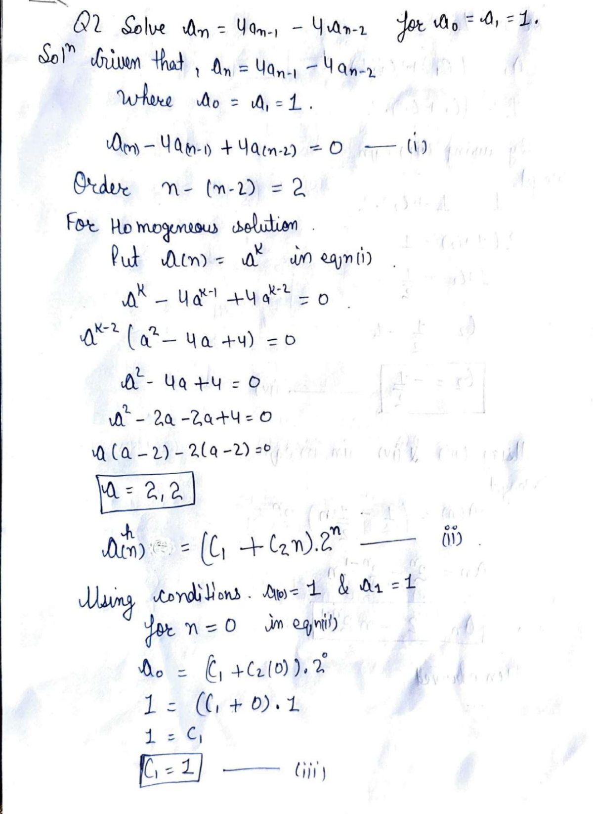 Page 2 of Solution of Tutorial sheets- Recurrence relation_compressed