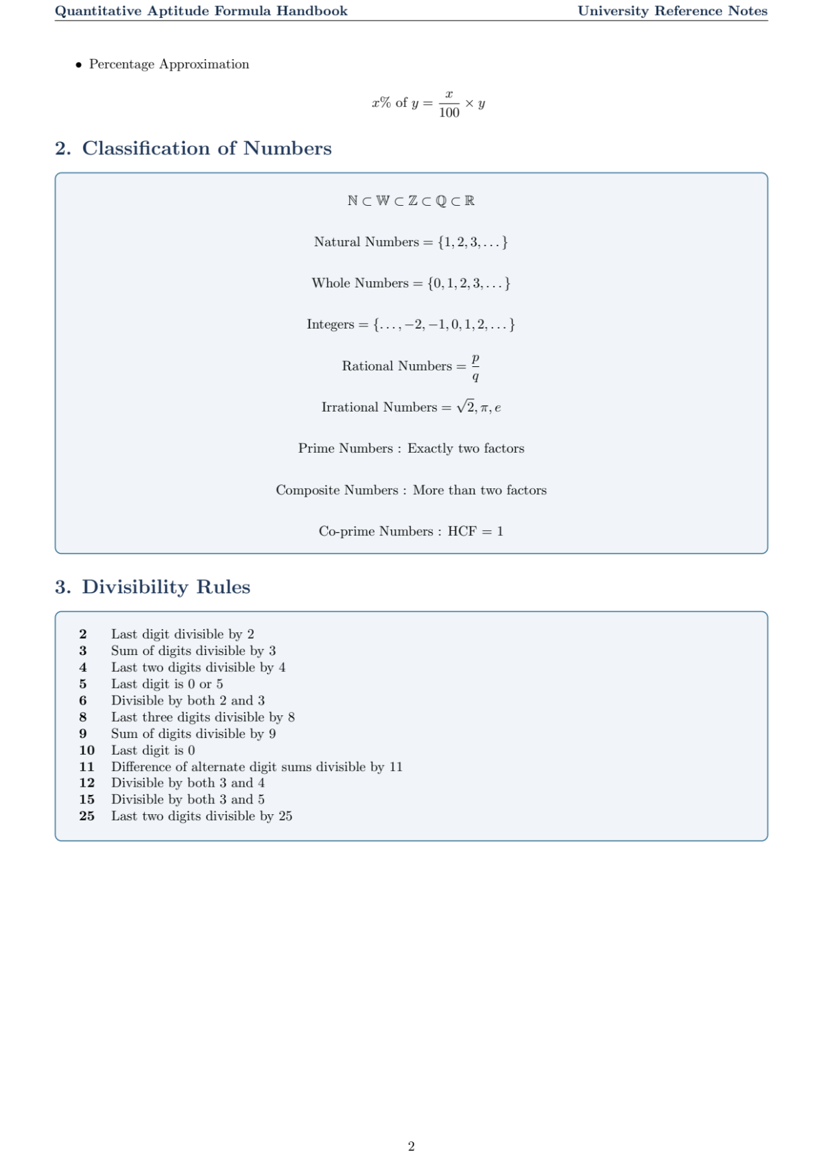 Page 2 of APTITUDE Formula sheet