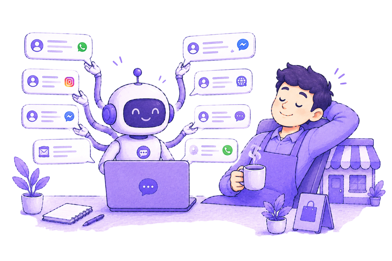 A robot assistant handling chat messages