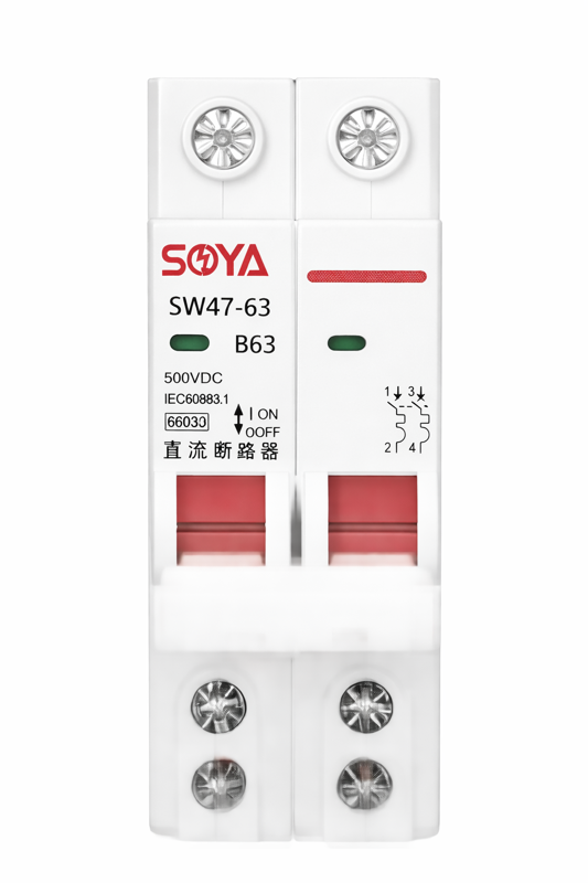 DC Circuit Breaker SOYA SW47-63 B63 (2-Pole 63A 500V DC)