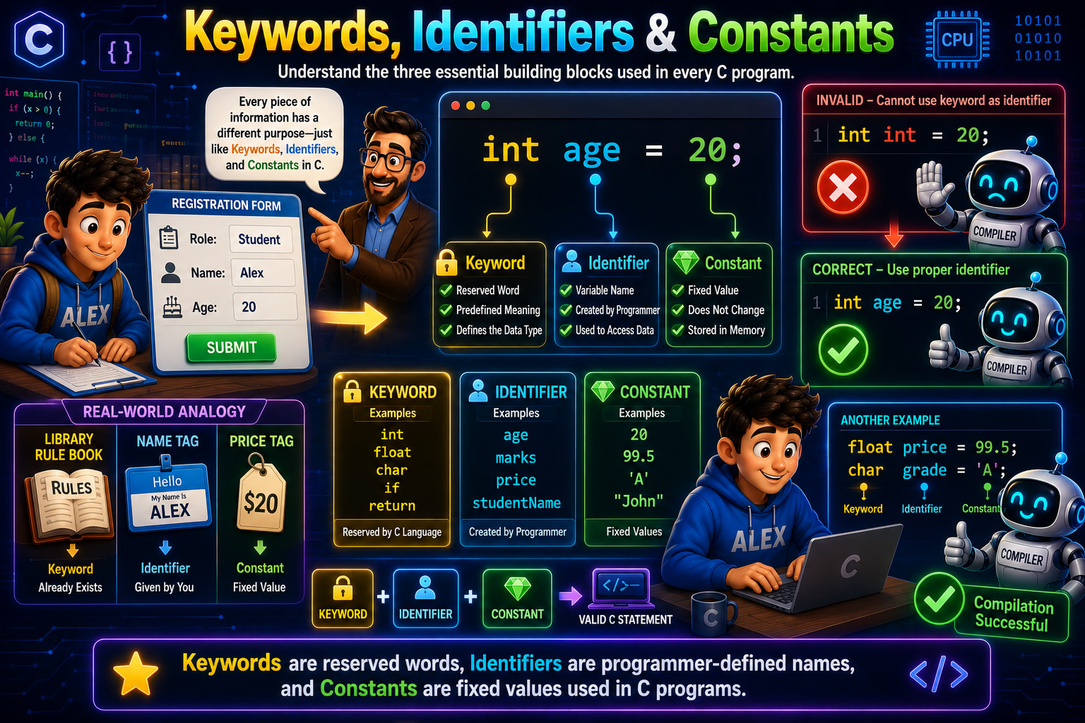 Keywords, Identifiers & Constants in C