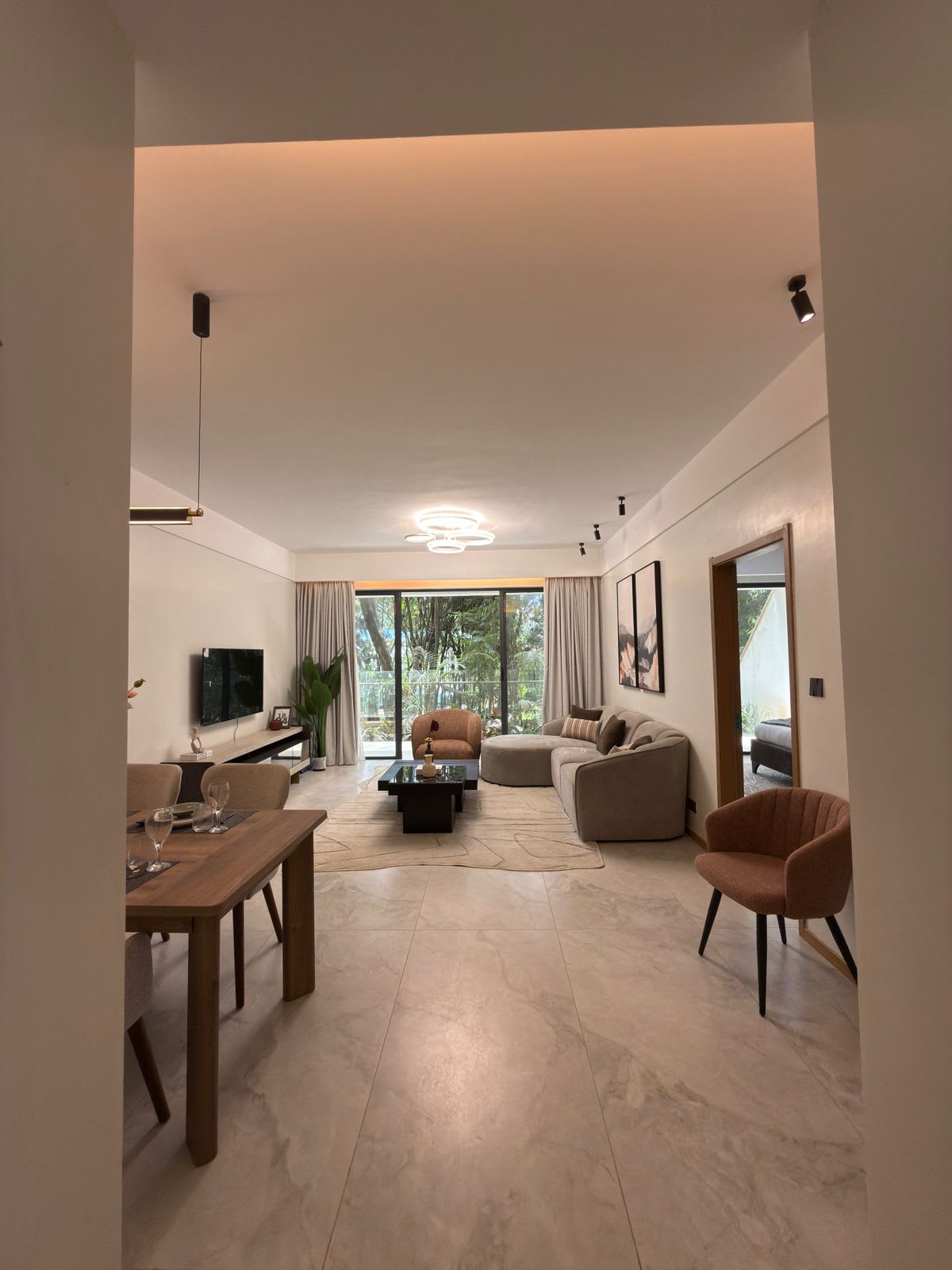Dining + living + balcony