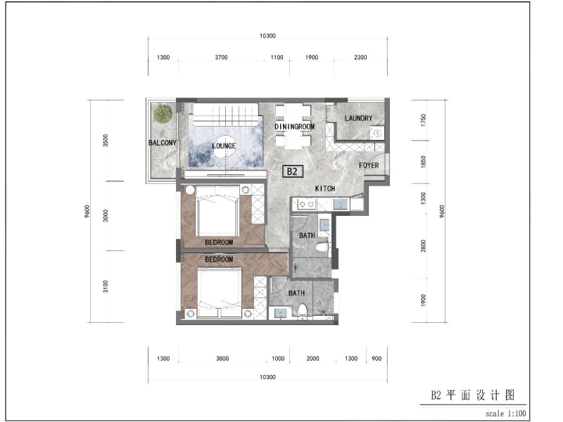 2 Bedroom Apartment Layout & Visuals