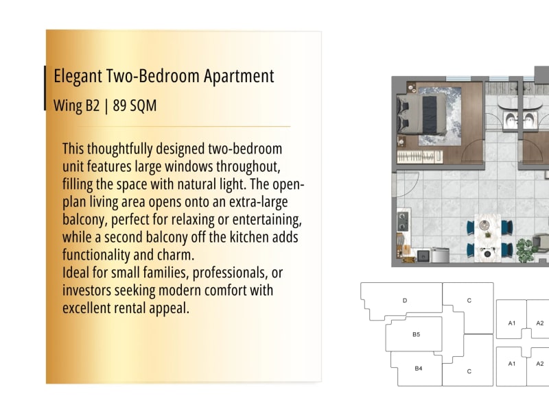 2 Bedroom Apartments Layout & Visuals