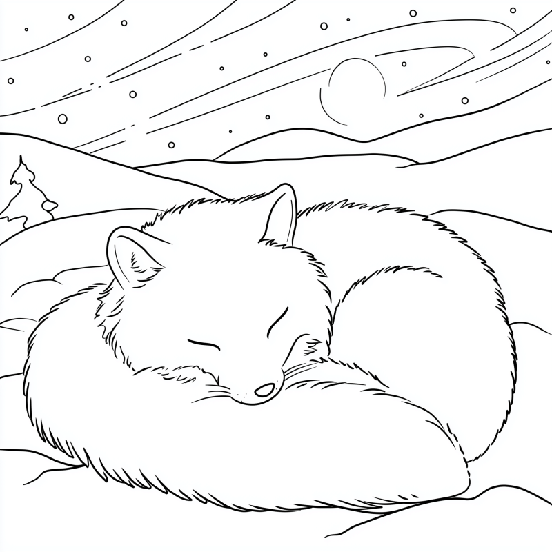 Cute Arctic Fox - Easy Animal Coloring Page for Winter
