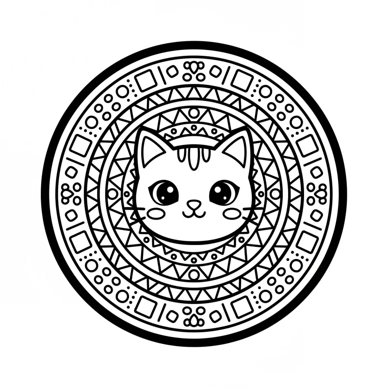 Majestic Cat Mandala - Hard Animal Coloring Page