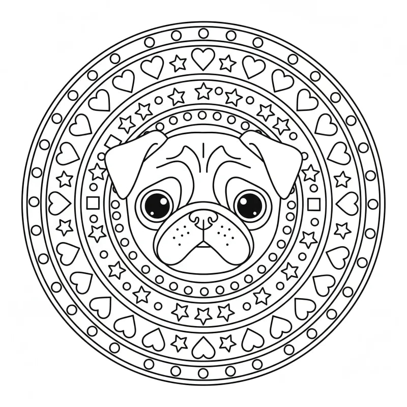 Intricate Pug Mandala - Hard Dog Coloring Page