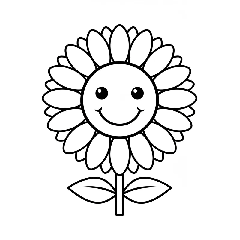 Cheerful Sunflower - Easy Flower Coloring Page