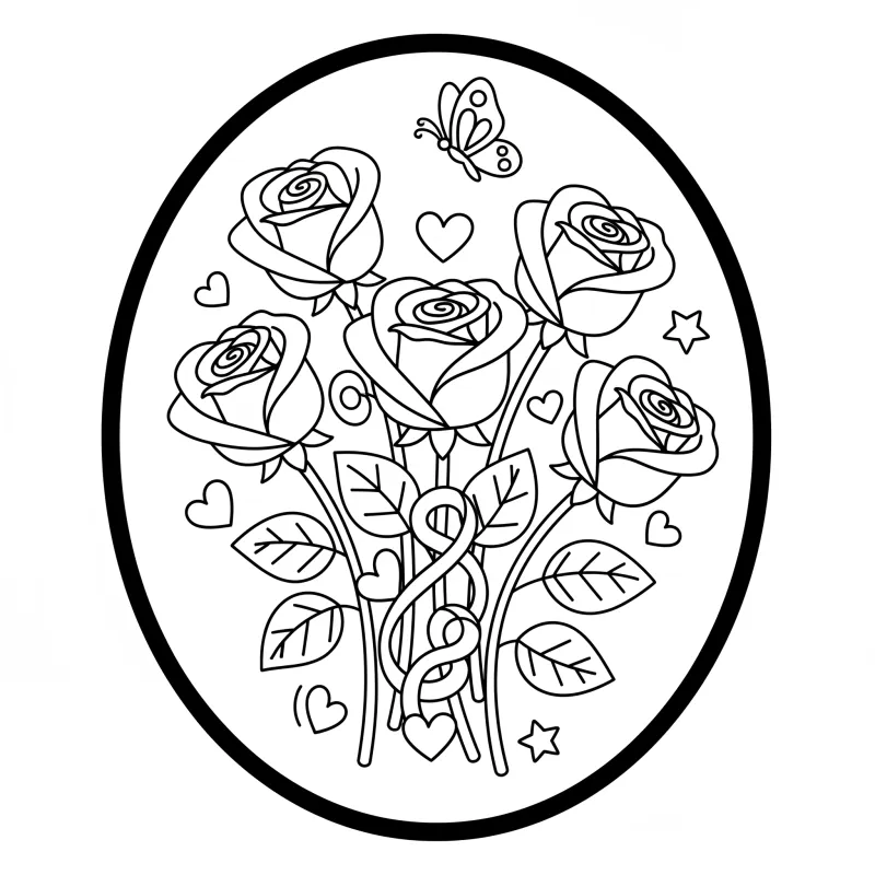 Realistic Rose Bouquet - Medium Flower Coloring Page