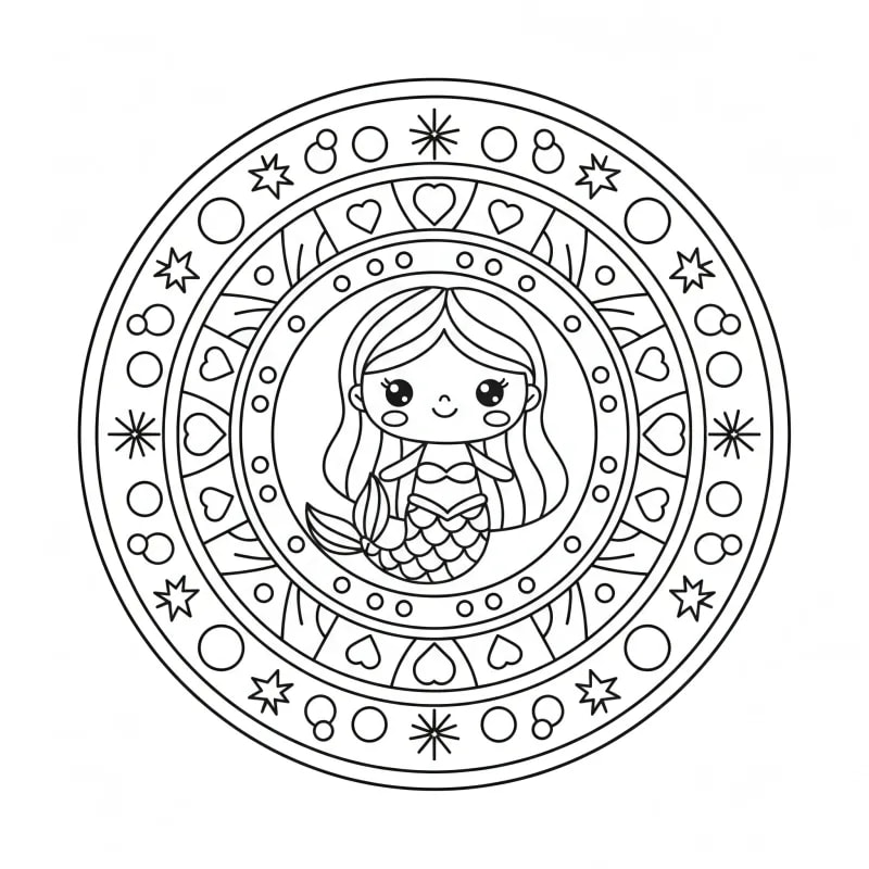 Intricate Mermaid Mandala - Hard Fantasy Coloring Page
