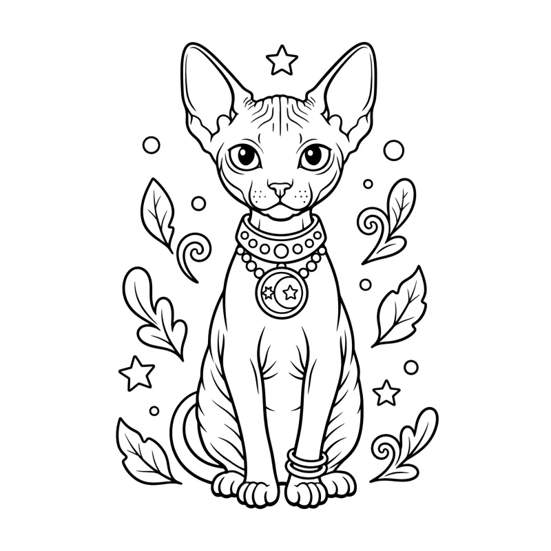 Elegant Sphynx Cat with Jewelry - Medium Animal Coloring Page