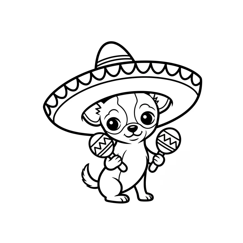 Chihuahua with Sombrero - Easy Funny Dog Coloring Page