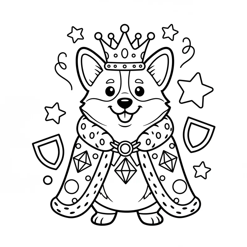 Corgi in King's Costume - Medium Funny Dog Coloring Page