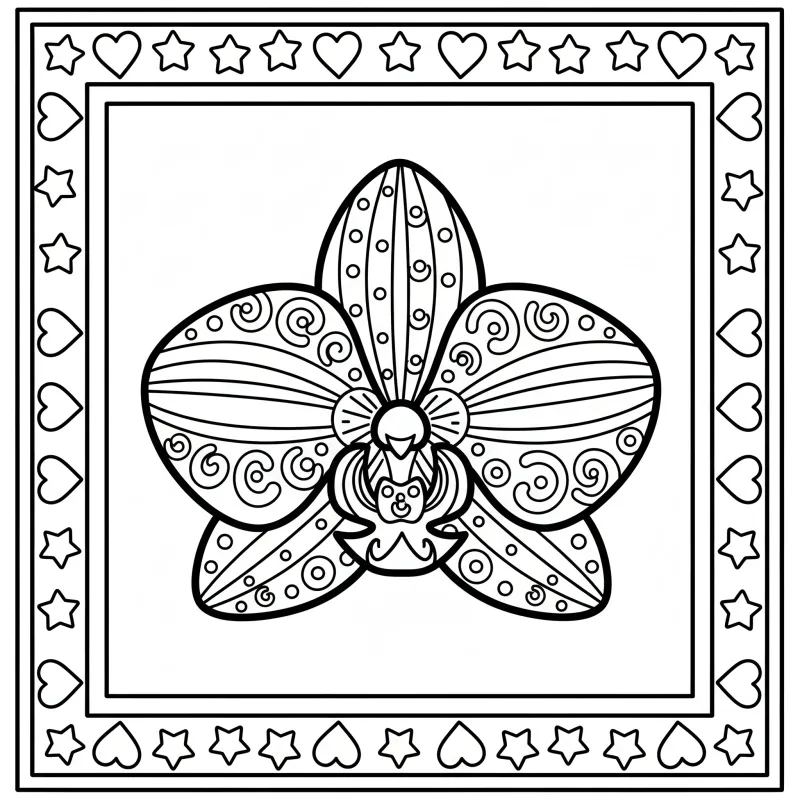 Intricate Orchid - Hard Flower Coloring Page
