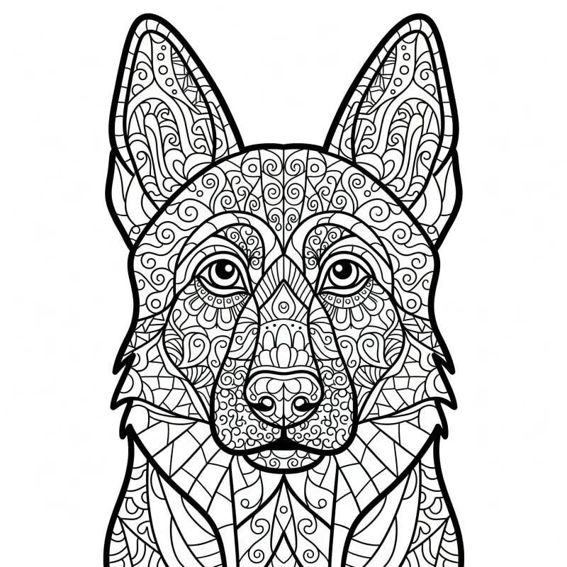 Zentangle German Shepherd - Hard Artistic Dog Coloring Page
