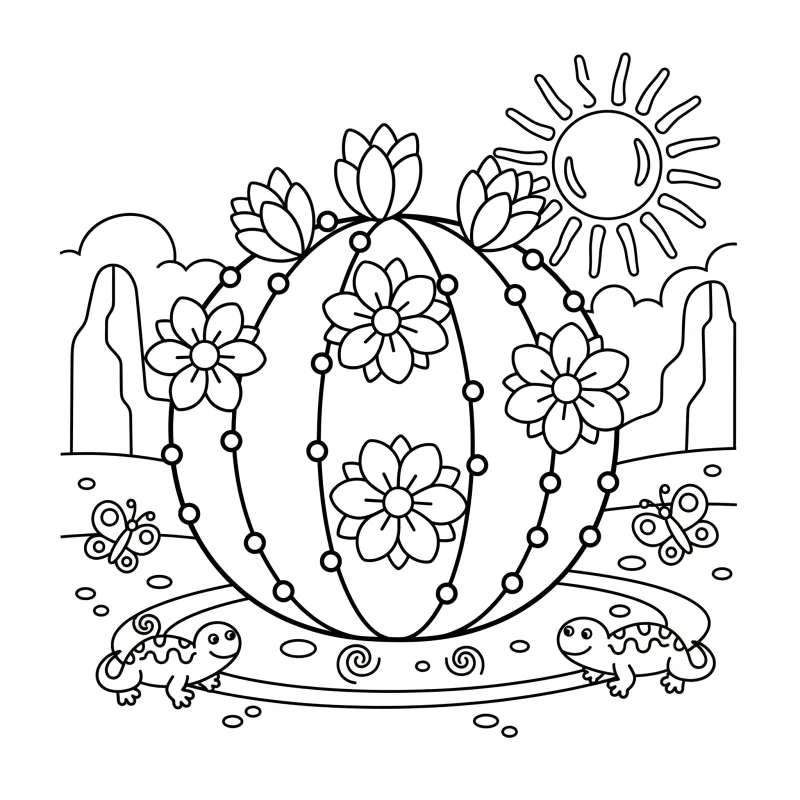 Blooming Cactus Flower - Medium Desert Coloring Page
