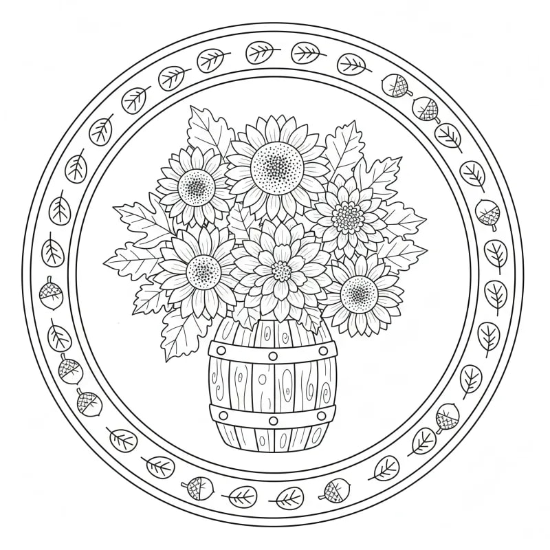 Autumn Flower Bouquet - Hard Seasonal Coloring Page