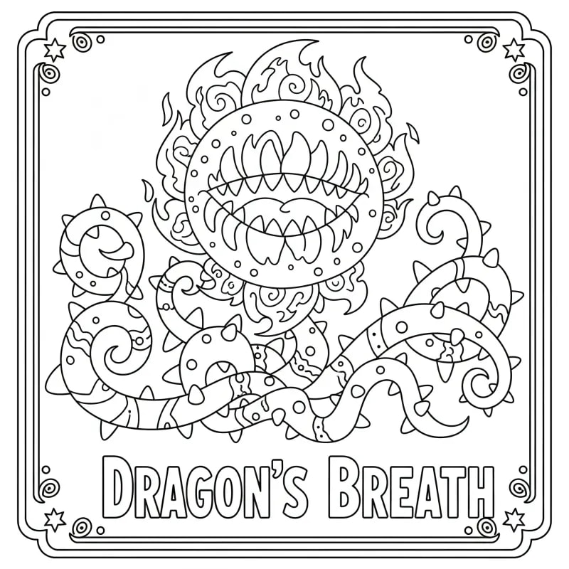 Dragon's Breath Flower - Hard Fantasy Coloring Page