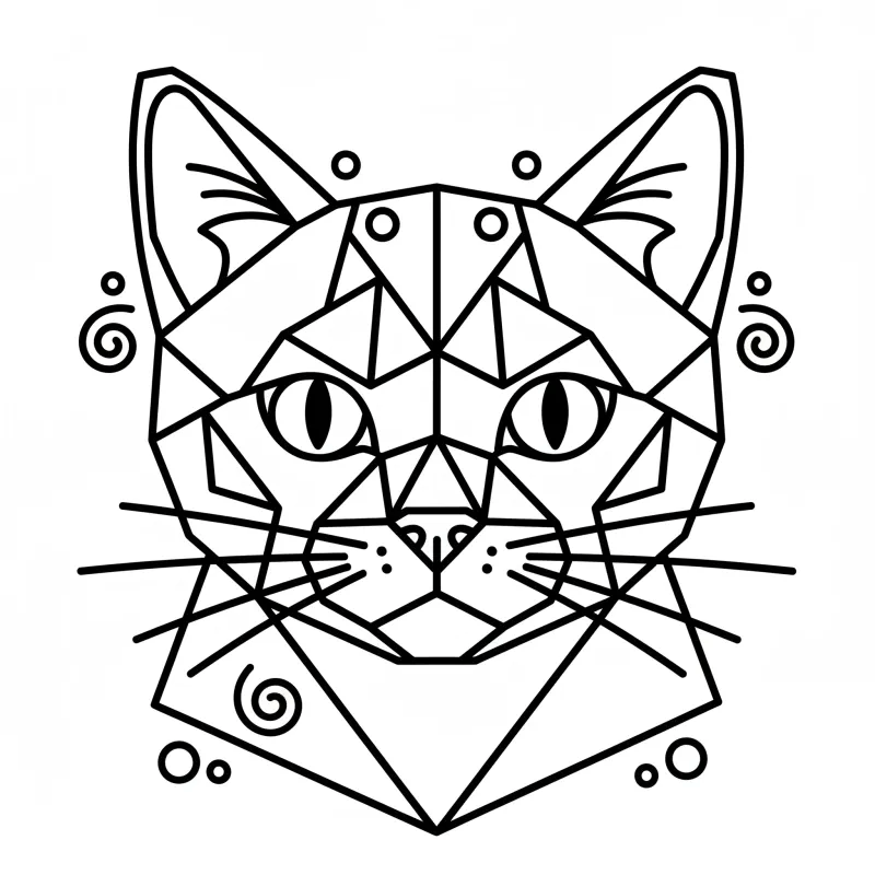 Hard Geometric Cat Portrait Abstract Coloring Page | ZenColoringNook