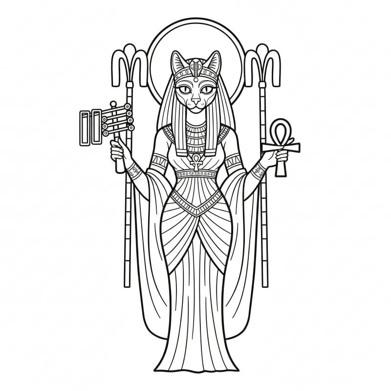 Unveil the Mystique: Egyptian Cat Goddess Bastet Coloring Page