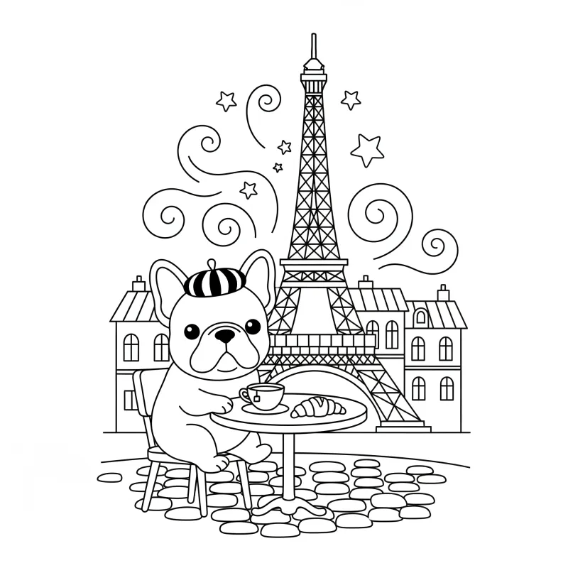 Oh là là! Color This Chic French Bulldog in Paris | Free Printable