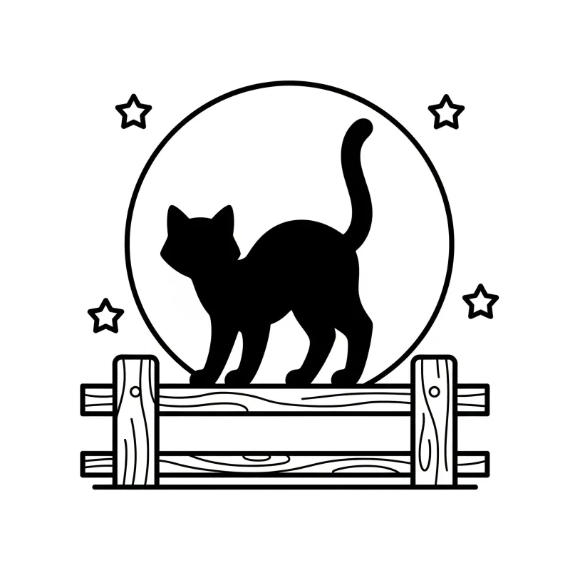 Easy Black Cat Silhouette Halloween Coloring Page | ZenColoringNook