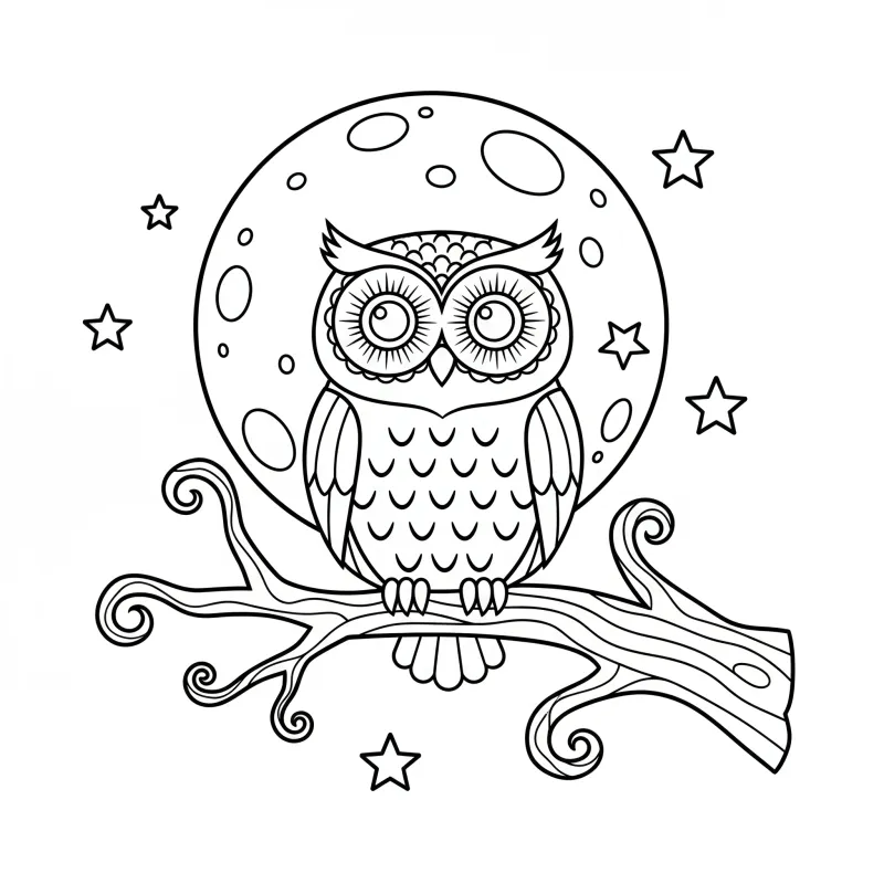 Spooky Owl on Gnarled Tree: Halloween Coloring Fun | ZenColoringNook
