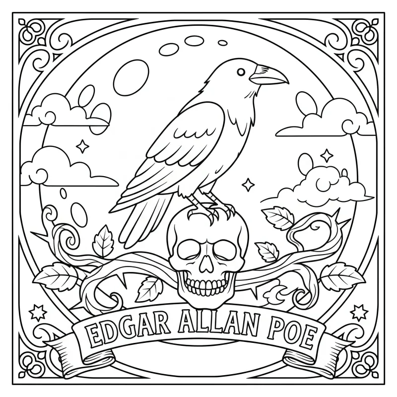 Free Gothic Raven on Skull Coloring Page for Advanced Artists | ZenColoringNook