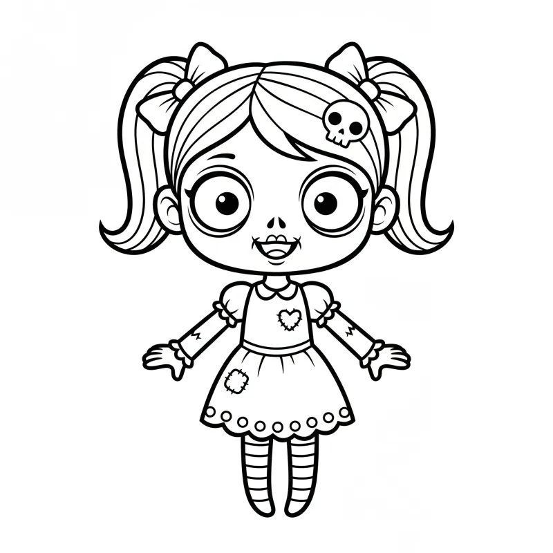 Cute Zombie Girl Coloring Page - Spooky Cute Fun | ZenColoringNook