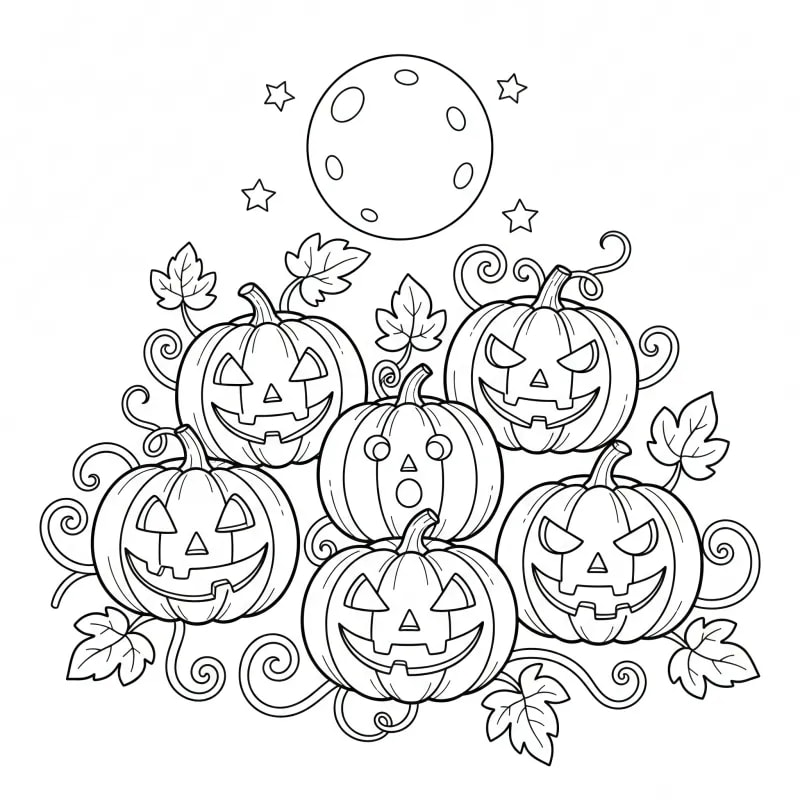 Spooky Jack-o'-Lantern Patch Coloring Page | ZenColoringNook
