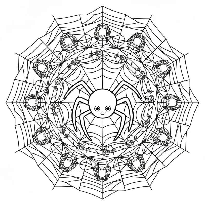 Intricate Spiderweb Mandala: A Gothic Coloring Challenge | ZenColoringNook